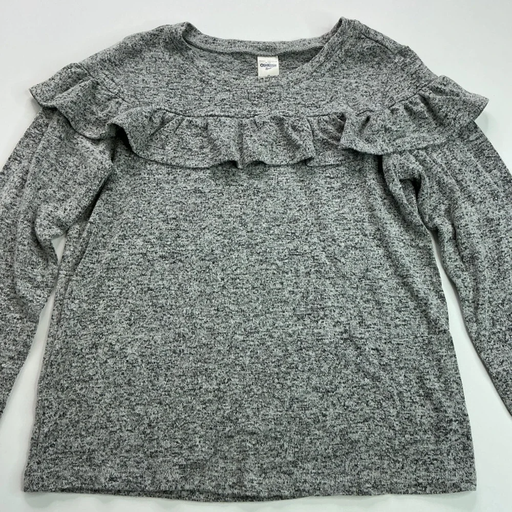 OshKosh Grey Knit Ruffle Top Kids Size 7 Long Sleeve Heathered GCL15234-AD-R
